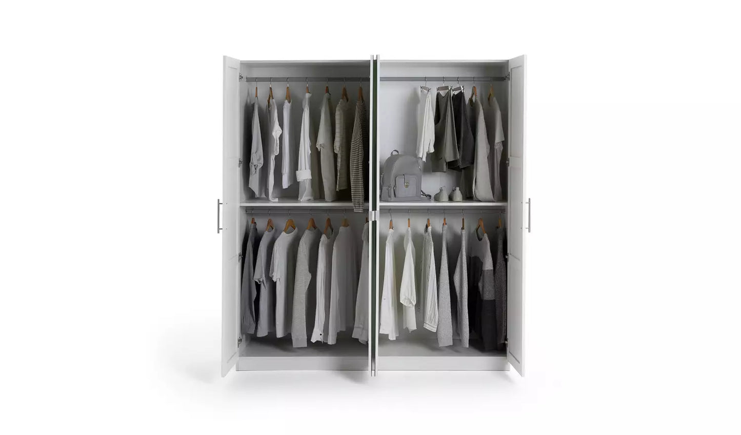 GREY - Habitat Munich Panelled 4 Door Mirror Wardrobe
