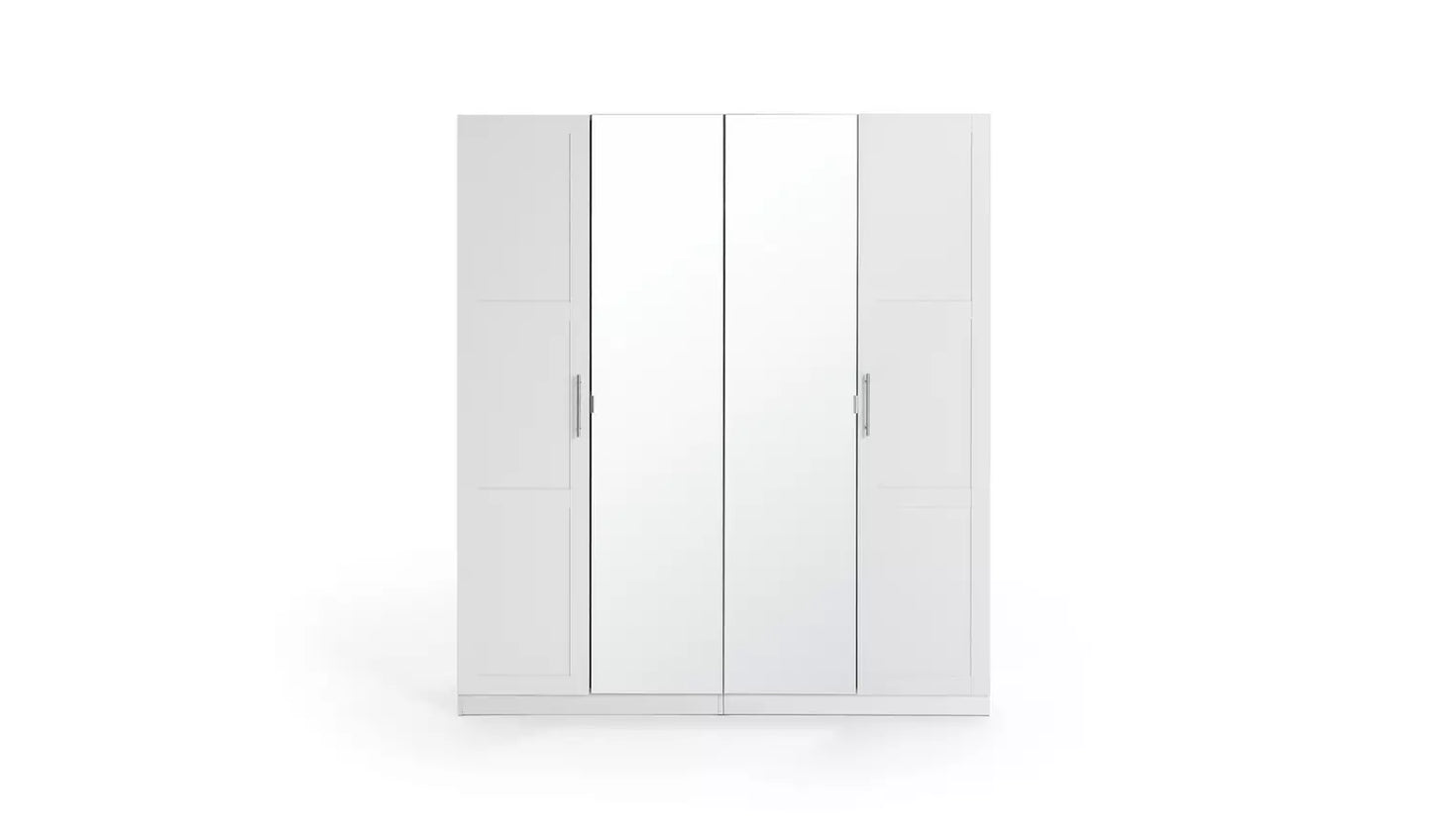 GREY - Habitat Munich Panelled 4 Door Mirror Wardrobe