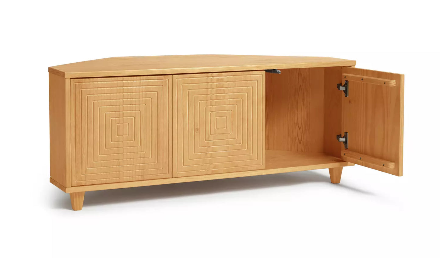 Assembled Habitat Grooved Storage 3 Door Corner TV Unit - Light Wood