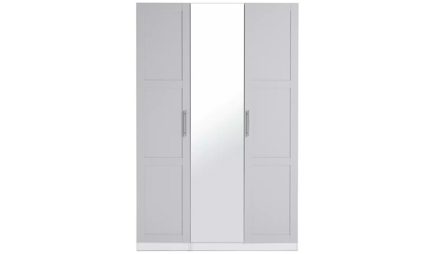 Habitat Munich Panelled 3 Door Mirror Wardrobe - Grey