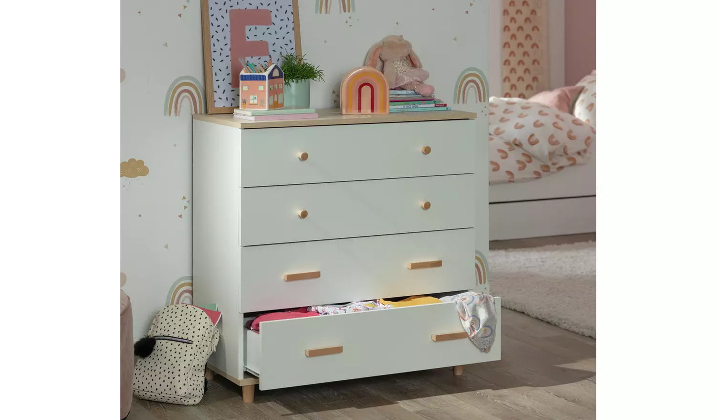 Assembled Habitat Melby 4 Chest of Drawers - White and Acacia