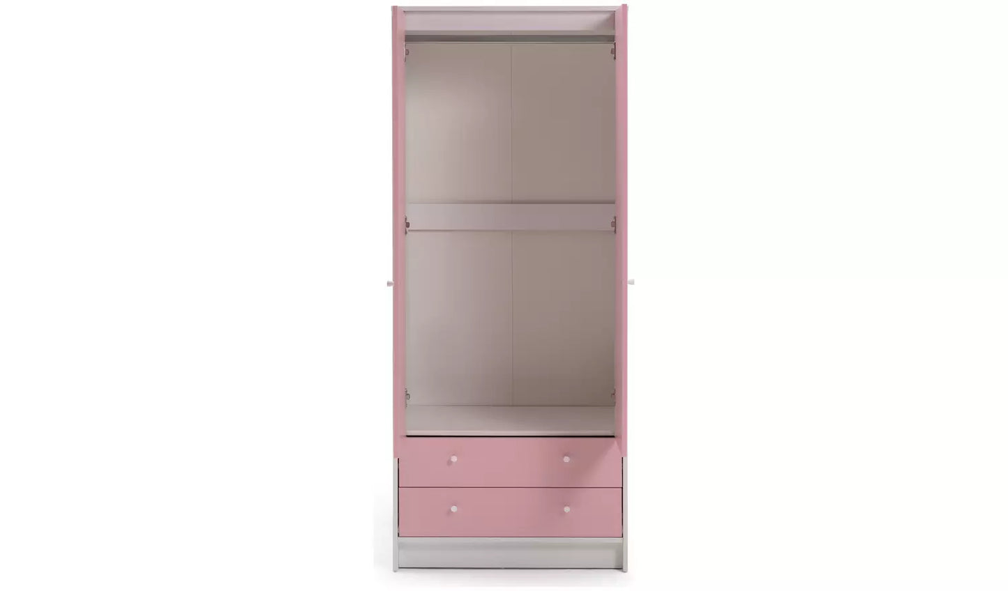 Kids Malibu 2 Door 2 Drawer Wardrobe - Pink & White