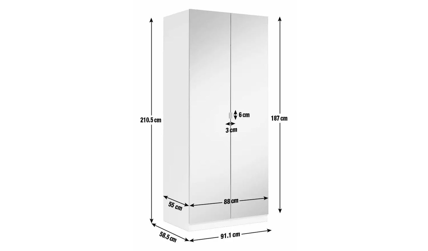 Habitat Munich 2 Door Mirror Wardrobe - White
