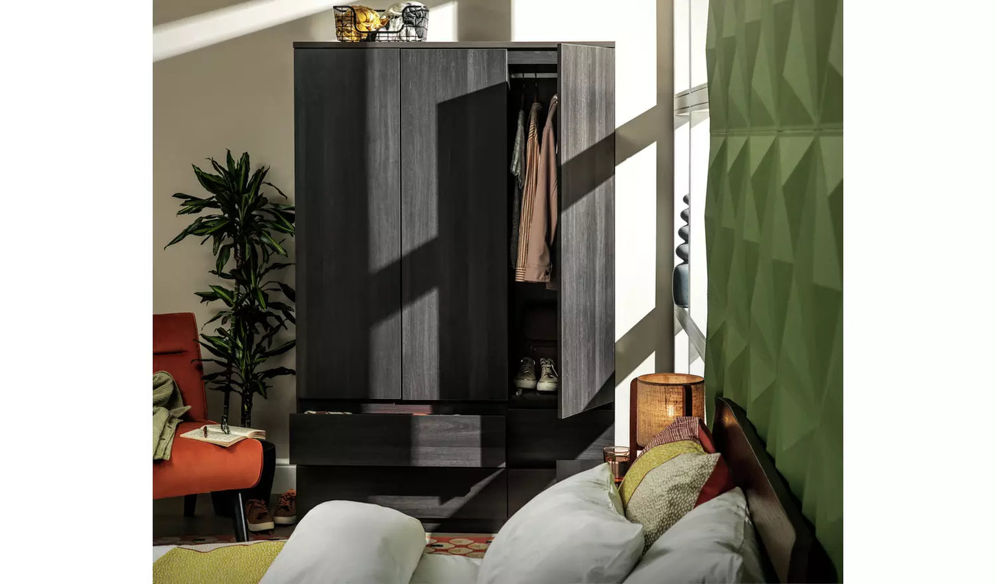 Habitat Jenson 3 Door 4 Drawer Wardrobe - Black Brown