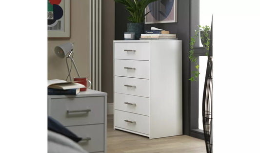 Assembled Oslo 5 Drawer Chest - White