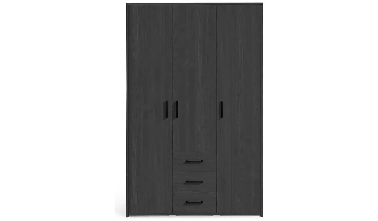 Oslo 3 Door 3 Drawer Wardrobe - Black Oak Effect
