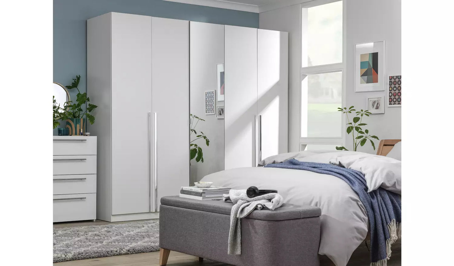 Habitat Munich 5 Door Mirror Wardrobe - White