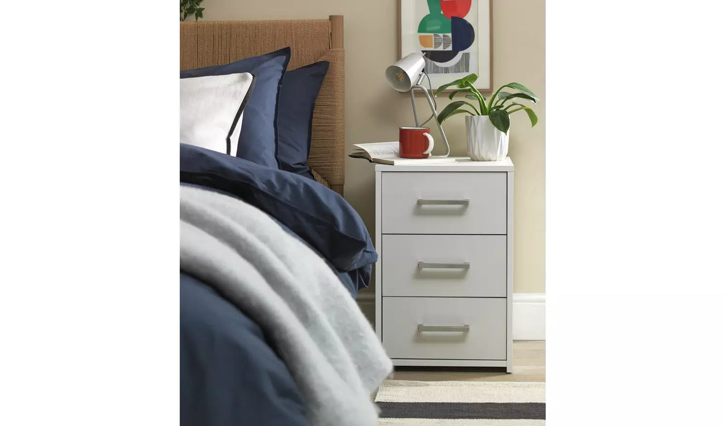 Assembled 3 Drawer Bedside Table - White