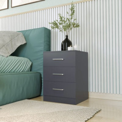New 3 Drawer Bedside Table - Dark Grey