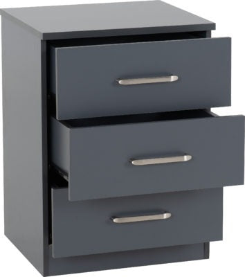 New 3 Drawer Bedside Table - Dark Grey