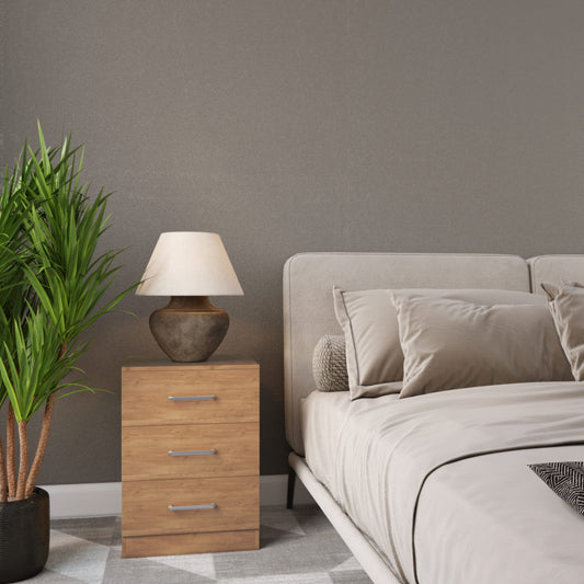 New 3 Drawer Bedside Table - Oak Effect
