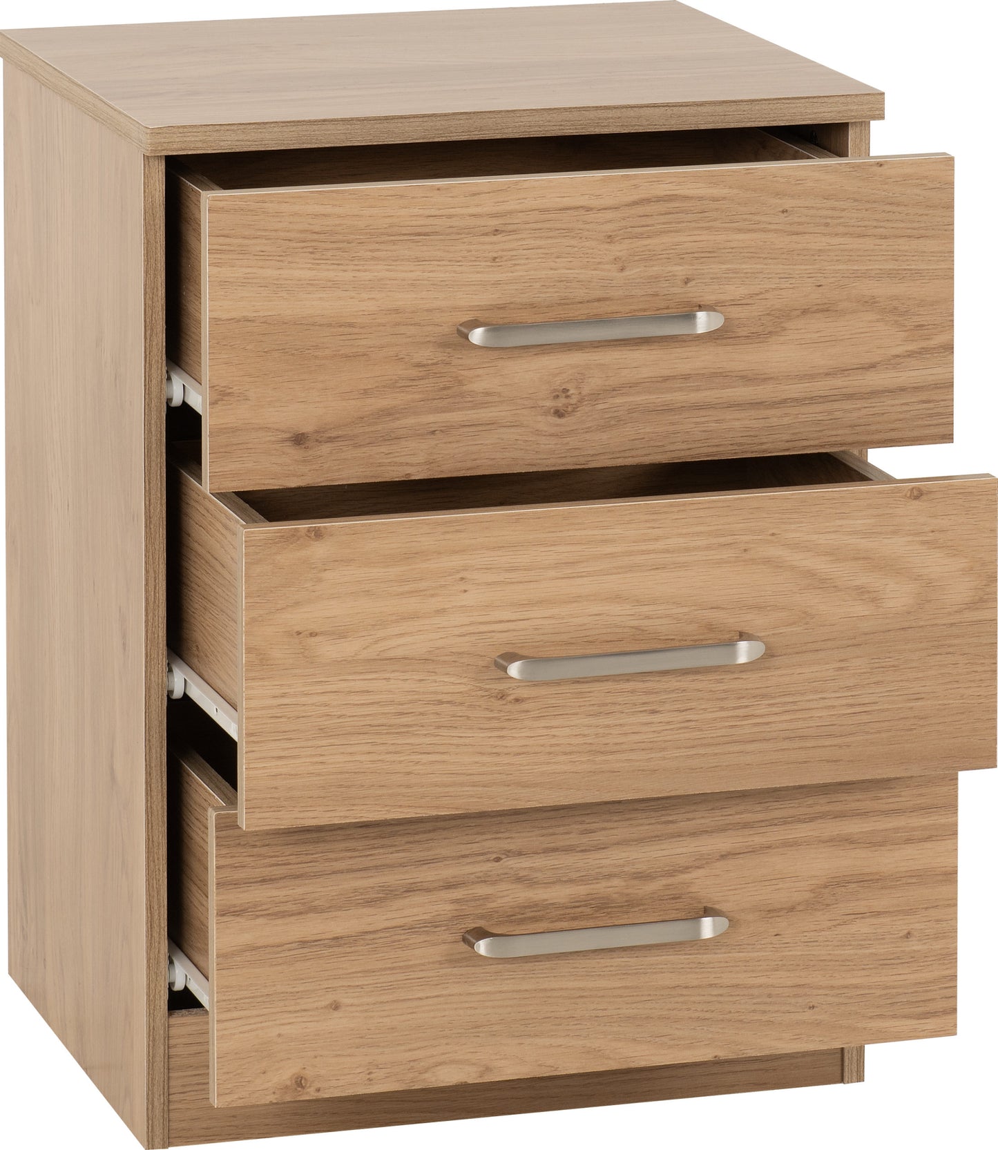 New 3 Drawer Bedside Table - Oak Effect