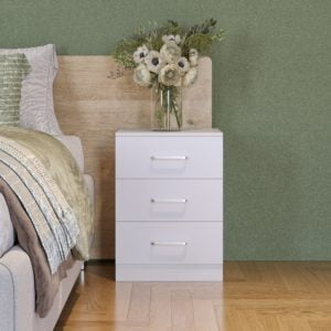New 3 Drawer Bedside Table - White