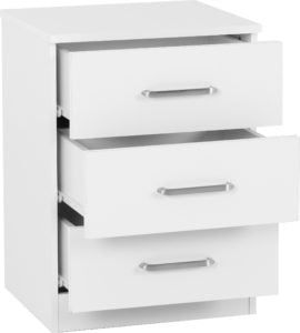 New 3 Drawer Bedside Table - White