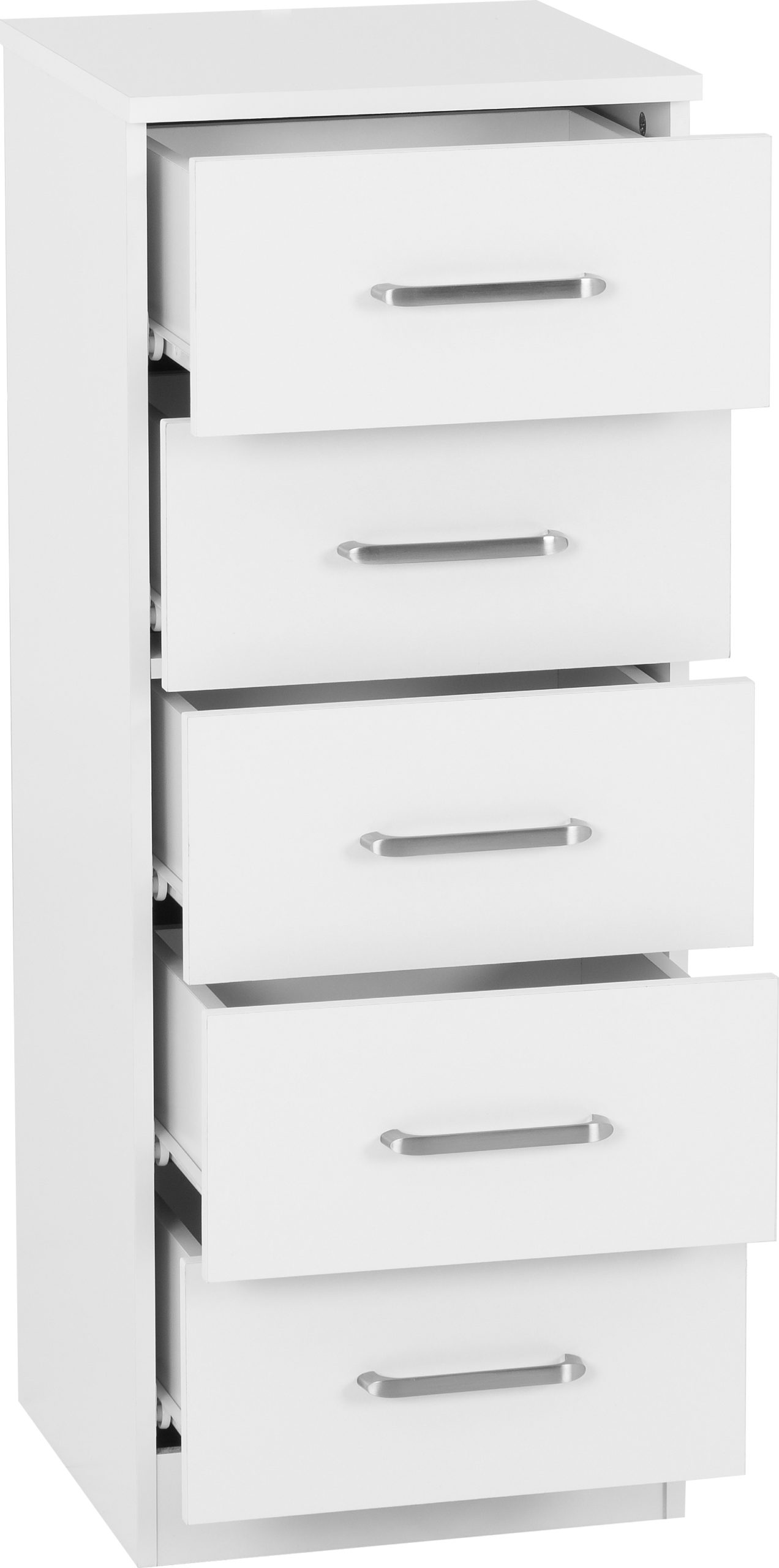 New 5 Drawer Narrow Chest - White
