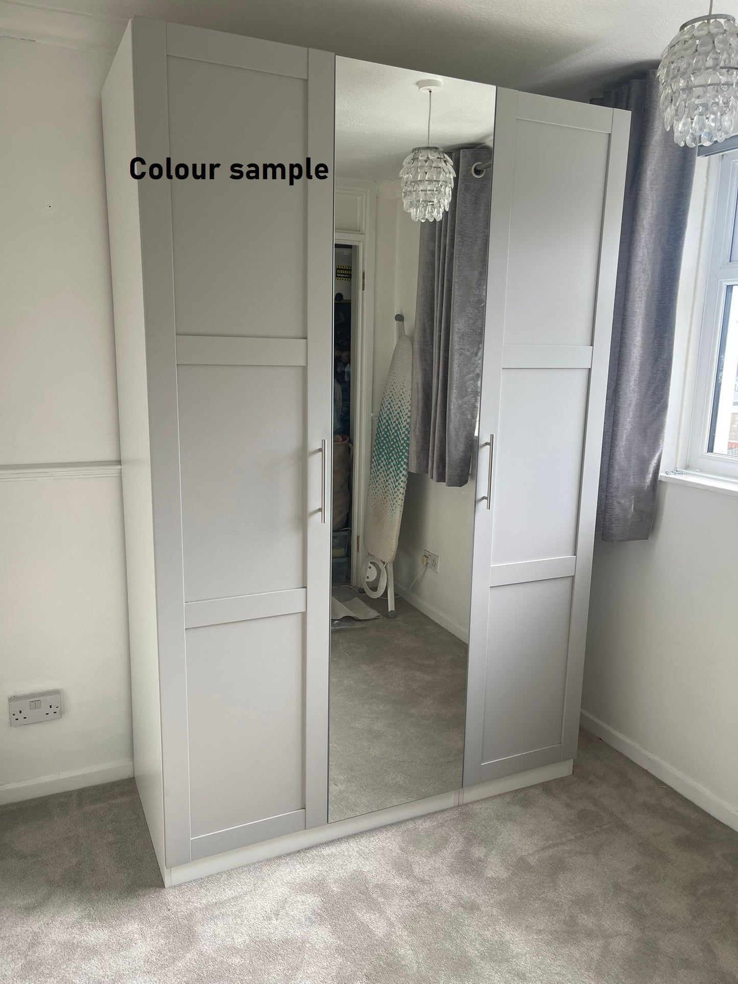 GREY - Habitat Munich Panelled 4 Door Mirror Wardrobe