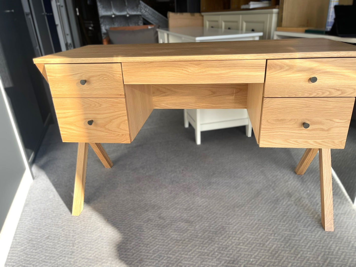 Assembled Habitat Harlene 5 Drawer Office Desk - Natural
