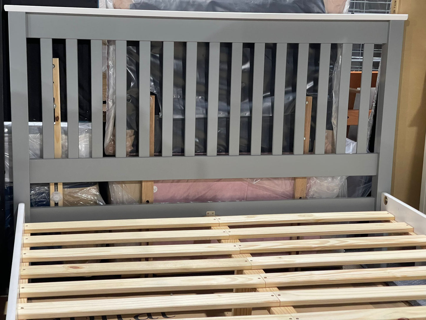 Assembled Aspley Double Wooden Bed Frame - Grey & White