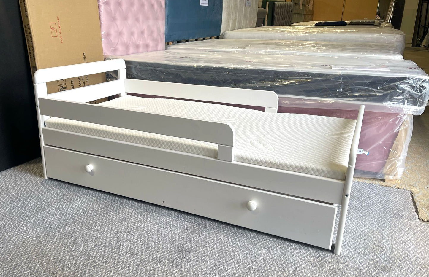Assembled Habitat Ellis Toddler Bed, Drawer & Kids Mattress - White