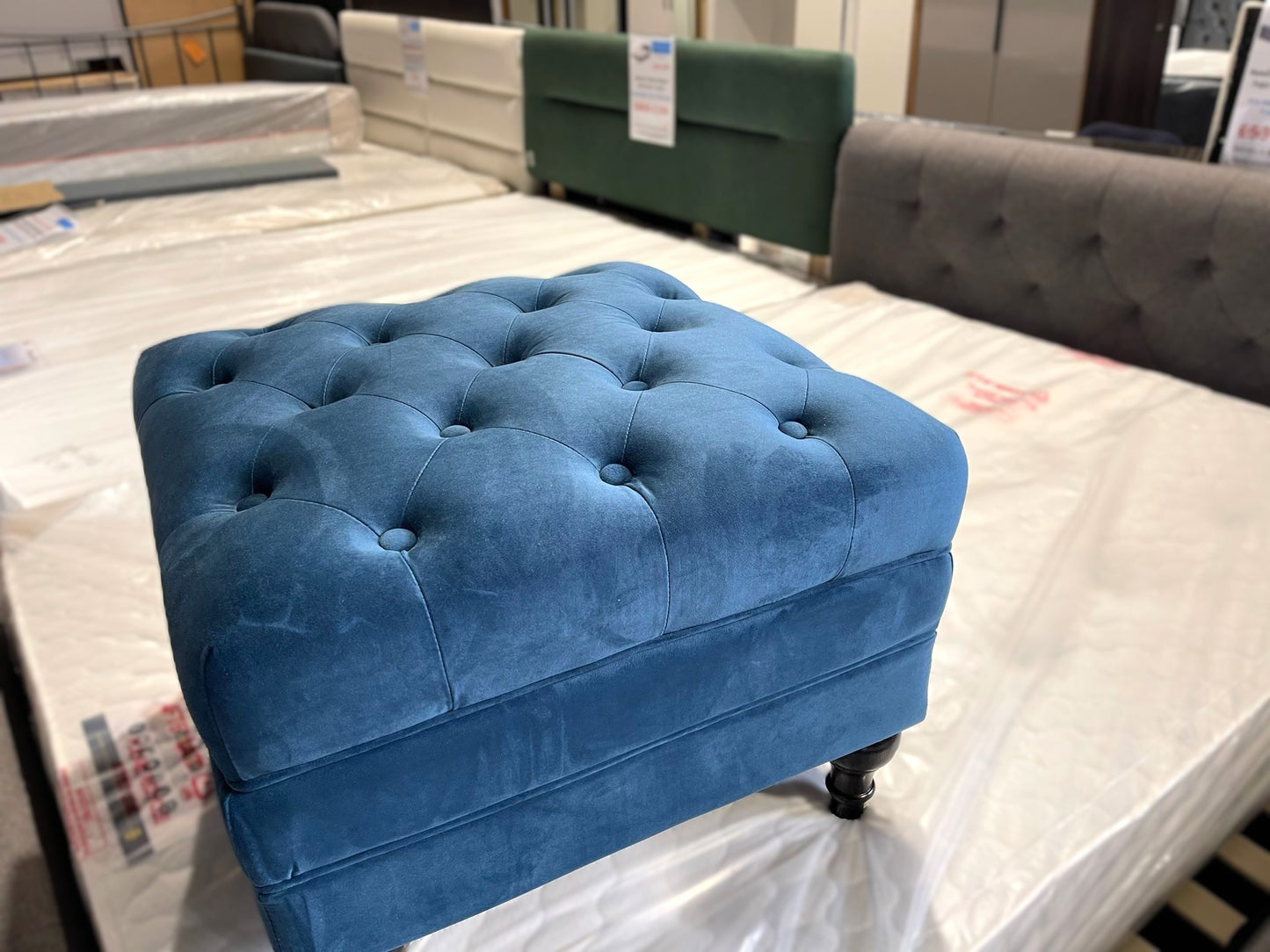 Assembled Habitat Chesterfield Velvet Storage Footstool - Blue