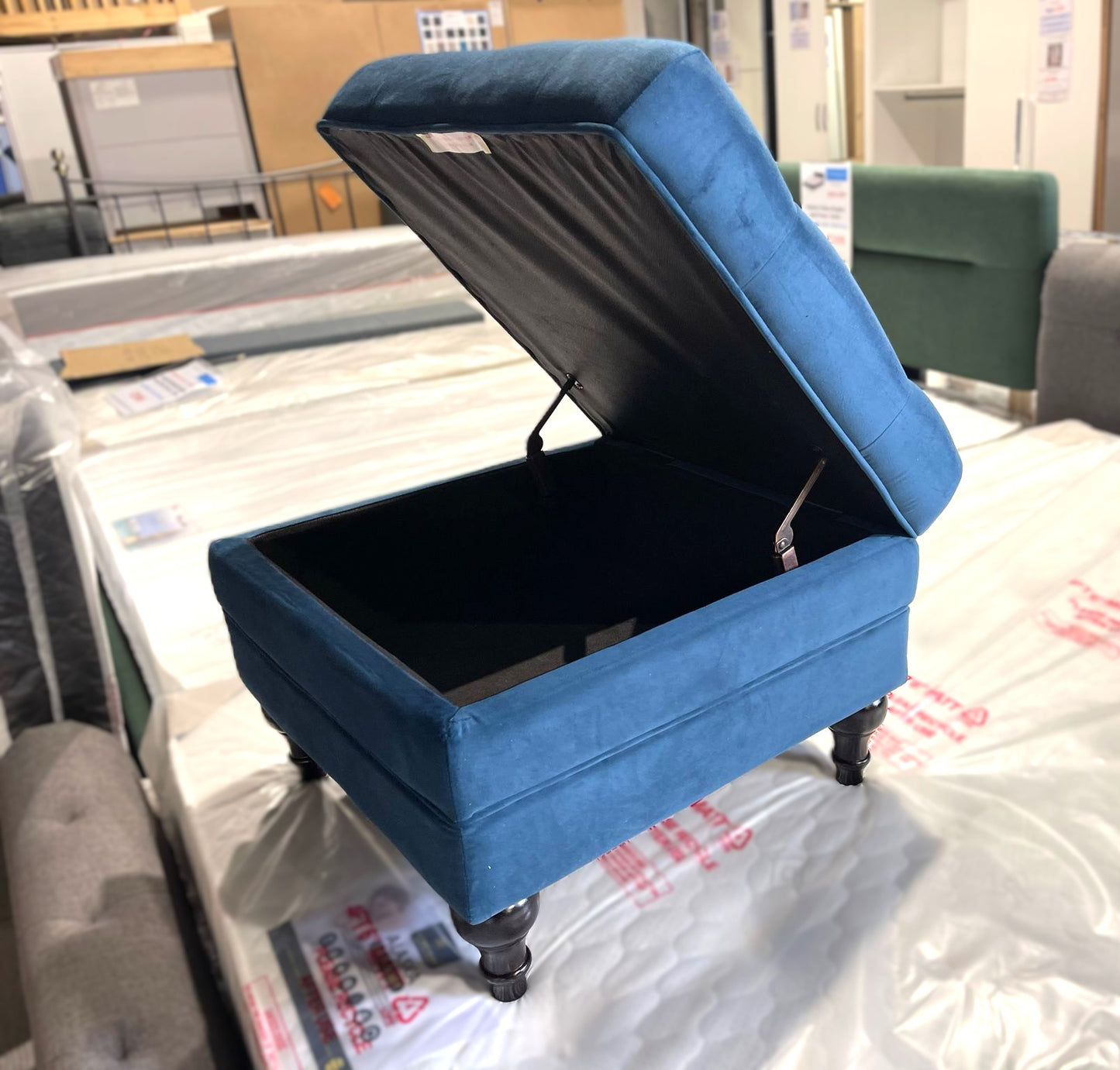 Assembled Habitat Chesterfield Velvet Storage Footstool - Blue