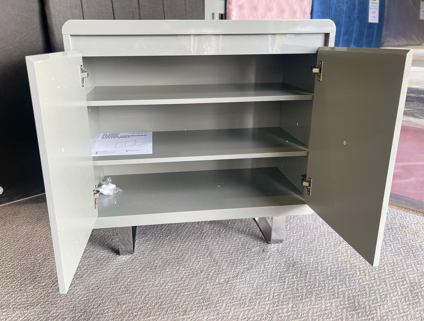 Assembled Sleigh 2 Door Sideboard - Gloss Grey