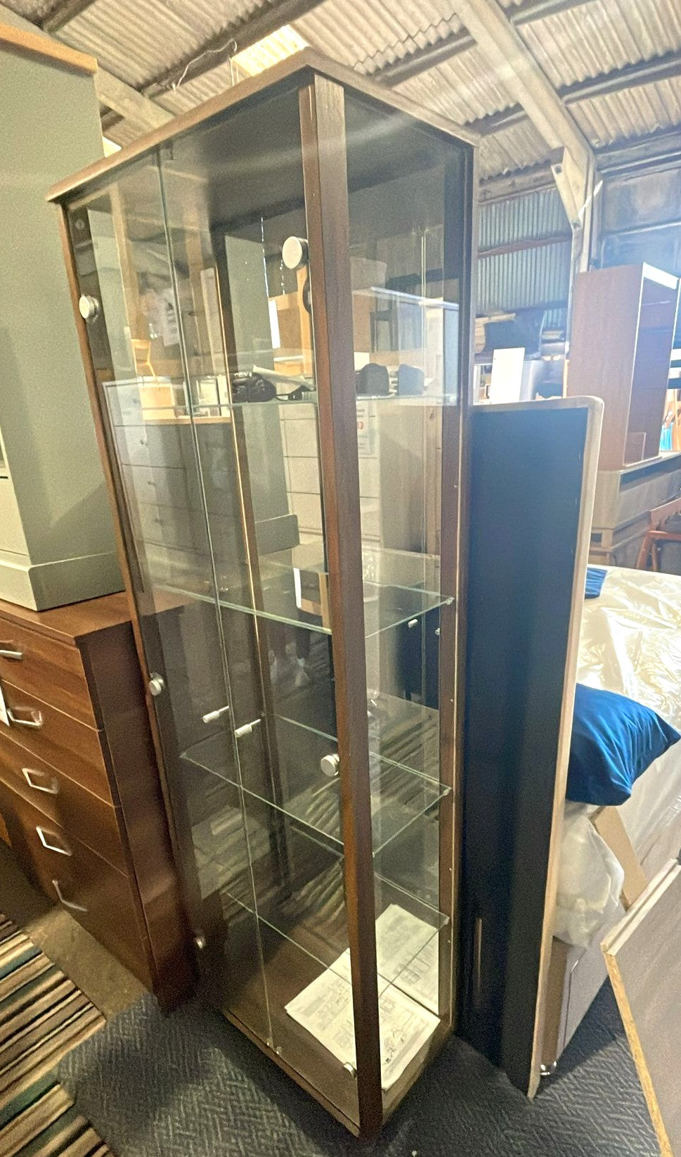 Assembled 2 Door Glass Display Cabinet - WALNUT Effect