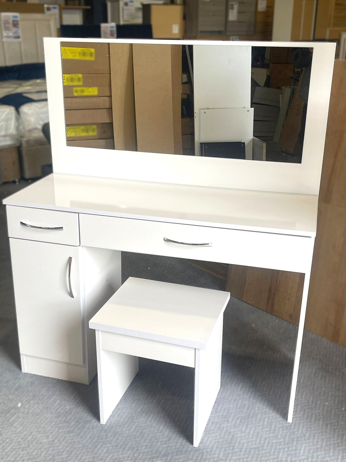 New White Gloss Dressing Table Set
