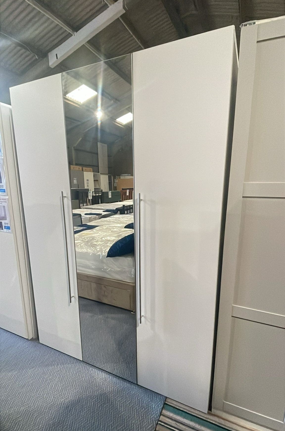 Assembled Habitat Atlas 3 Door Mirrored Tall Wardrobe - White