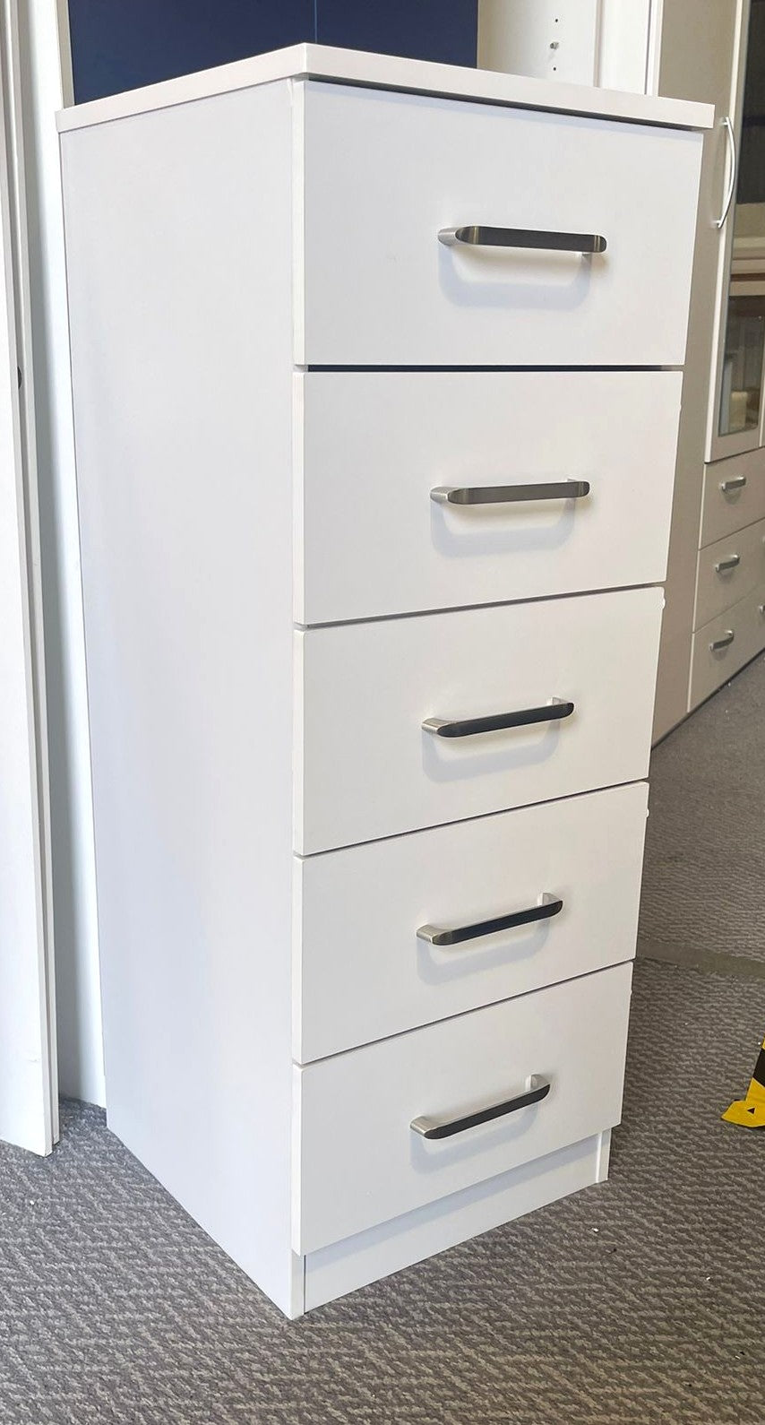 New 5 Drawer Narrow Chest - White