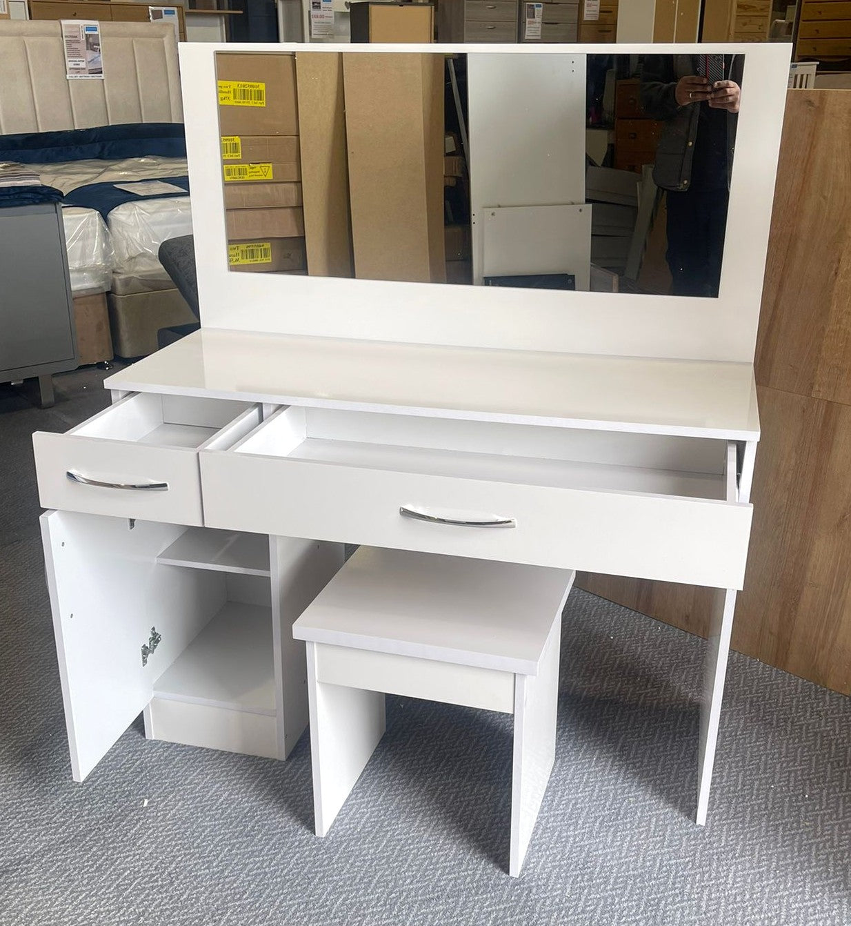 1 Door 2 Drawer Vanity/ Dressing Table - White Gloss