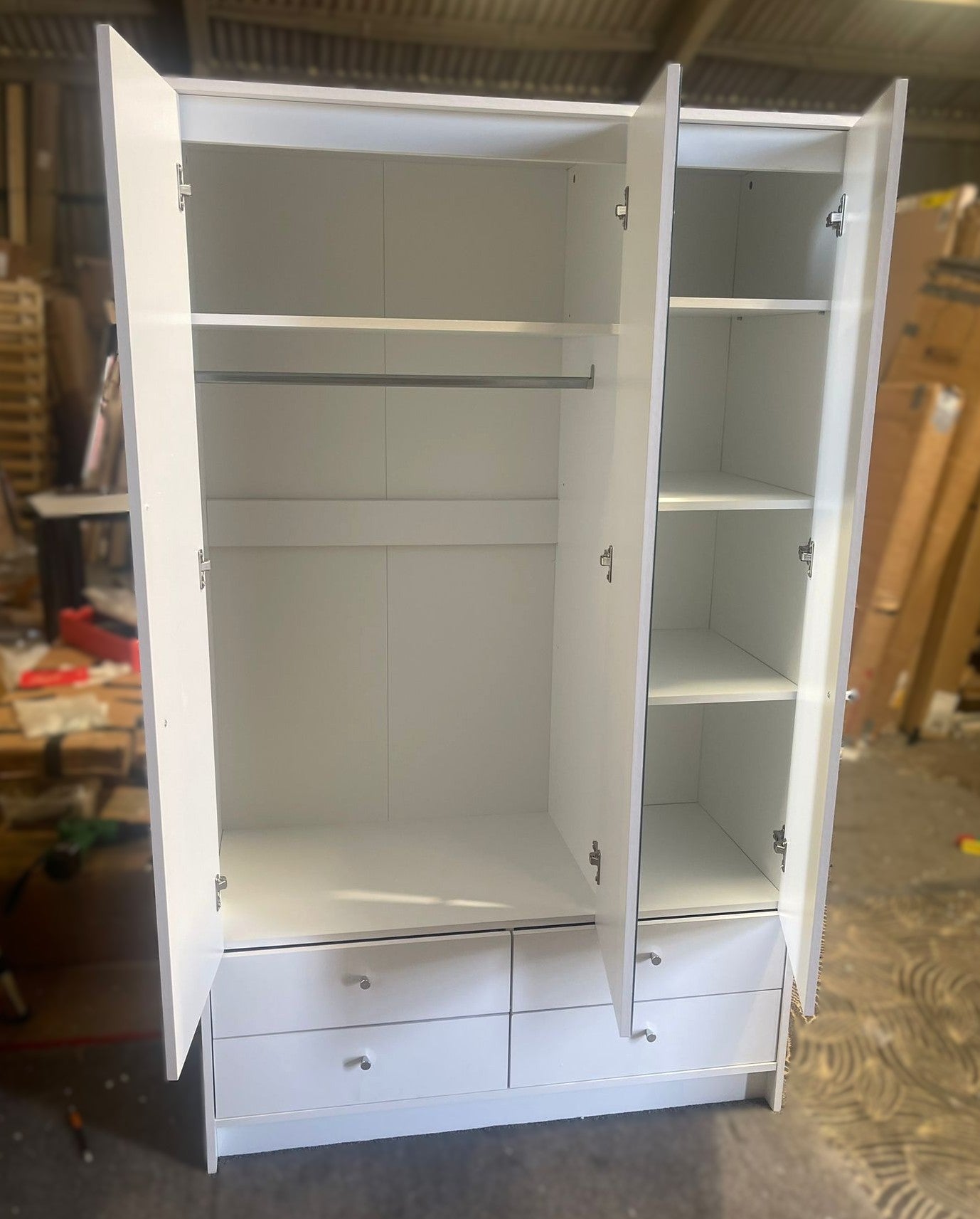 Assembled Malibu 3 Door 4 Drawer Mirror Wardrobe - White