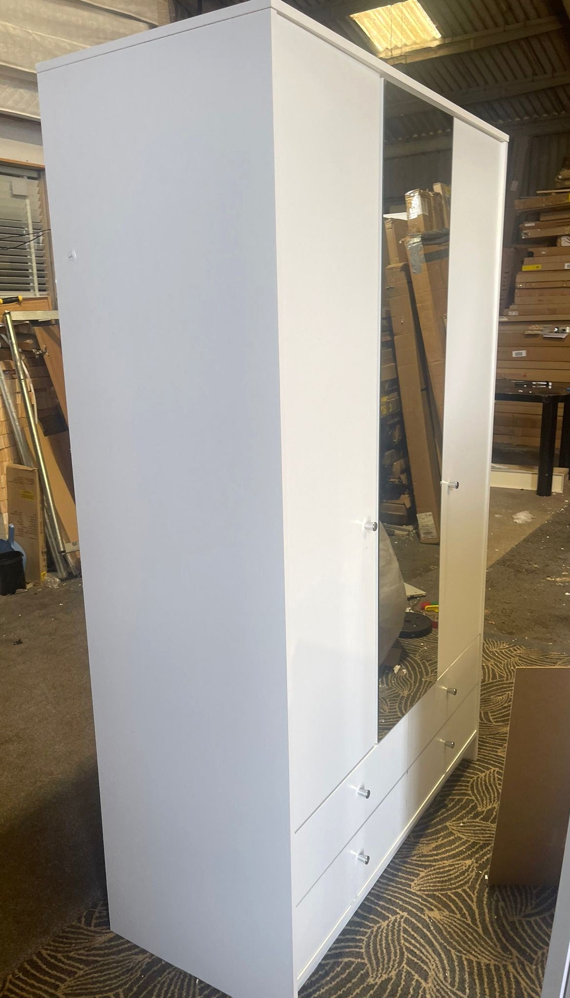 Assembled Malibu 3 Door 4 Drawer Mirror Wardrobe - White