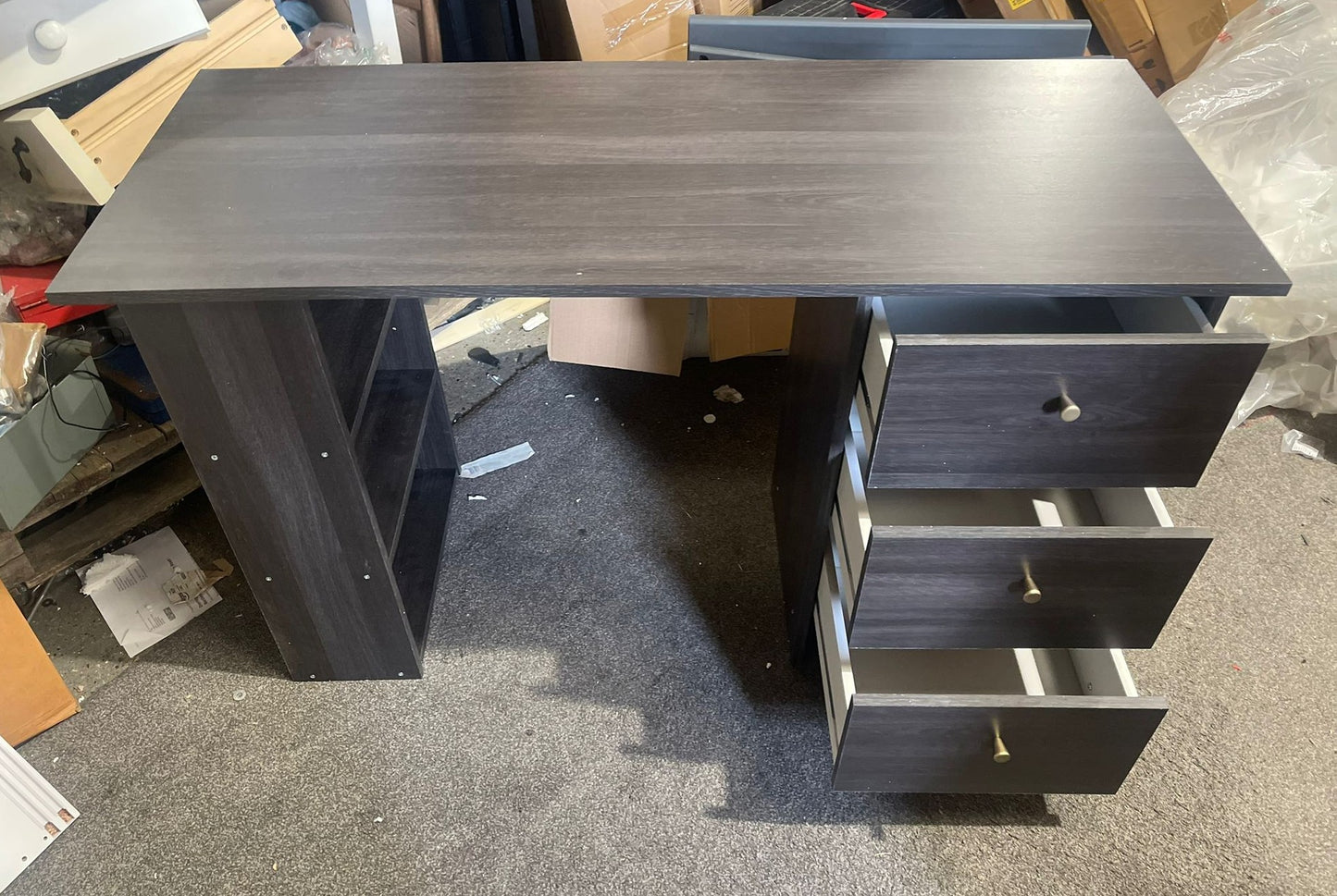 Assembled Malibu 3 Drawer Office Desk - Black & Brown