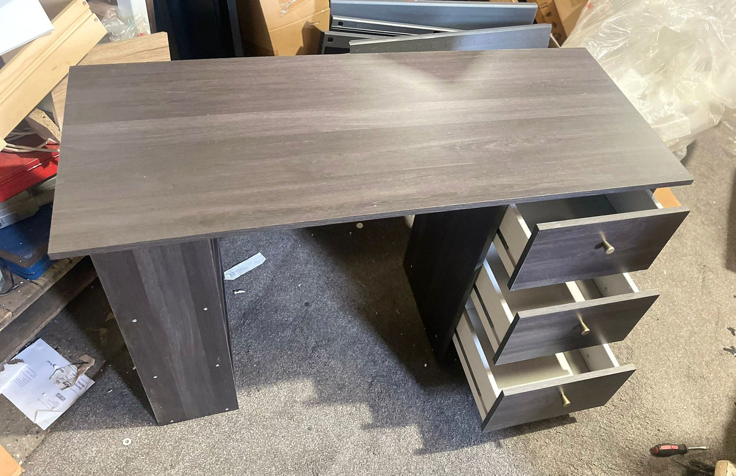 Assembled Malibu 3 Drawer Office Desk - Black & Brown
