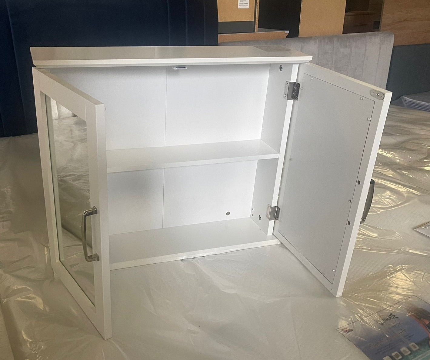 Assembled Tongue & Groove 2 Door Mirrored Cabinet - White