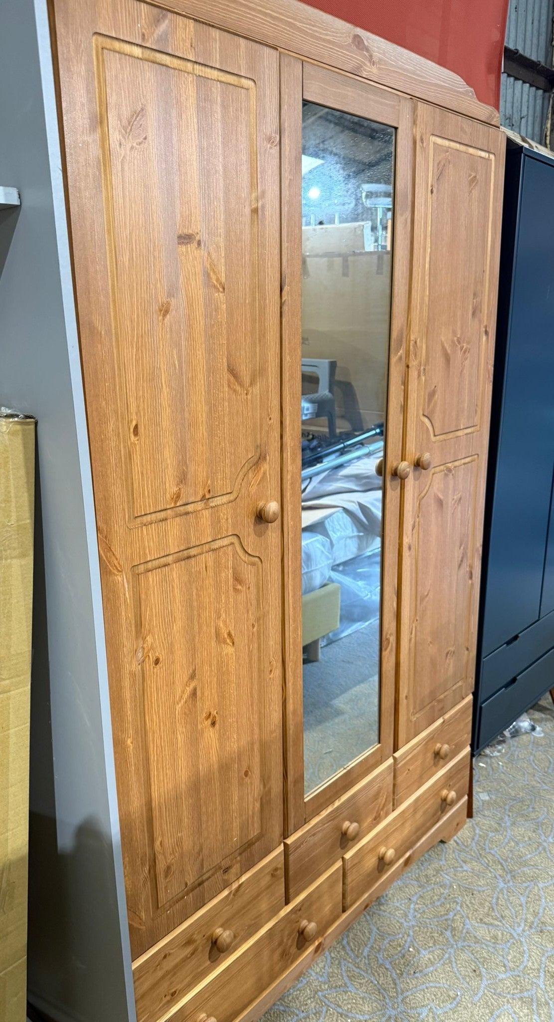 Assembled Nordic 3 Door 5 Drawer Wardrobe - Pine