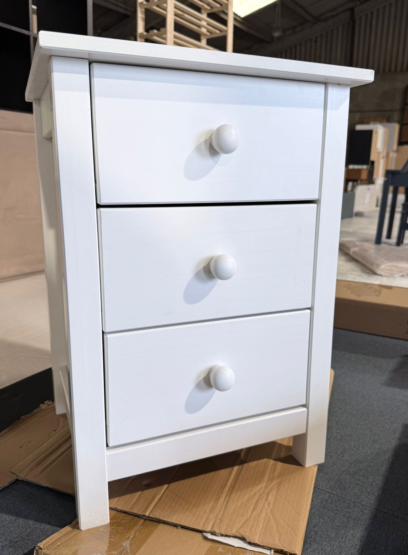 Assembled Scandinavia 3 Drawer Bedside Table - White