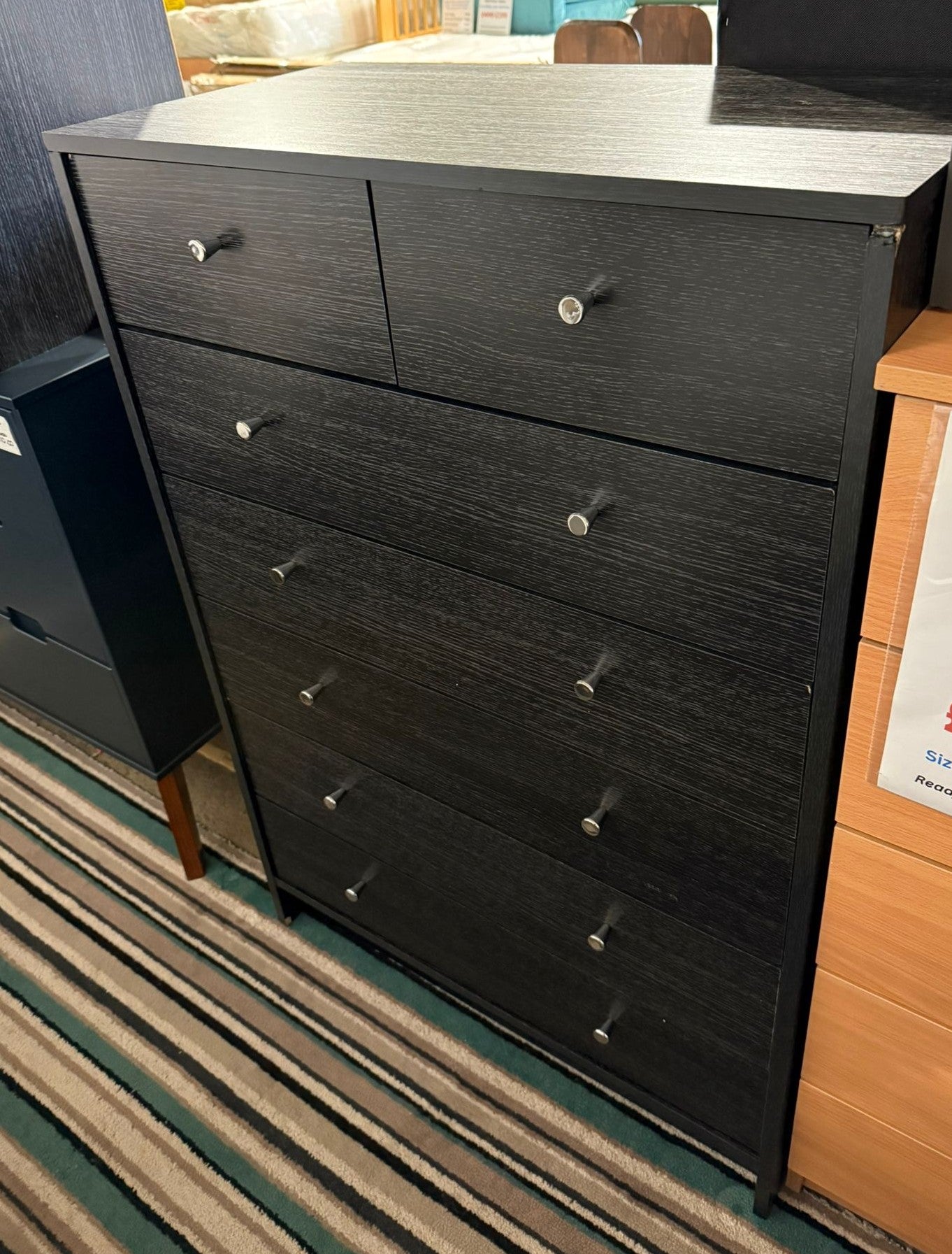 Assembled Malibu 7 Drawer Chest - Black Oak Effect