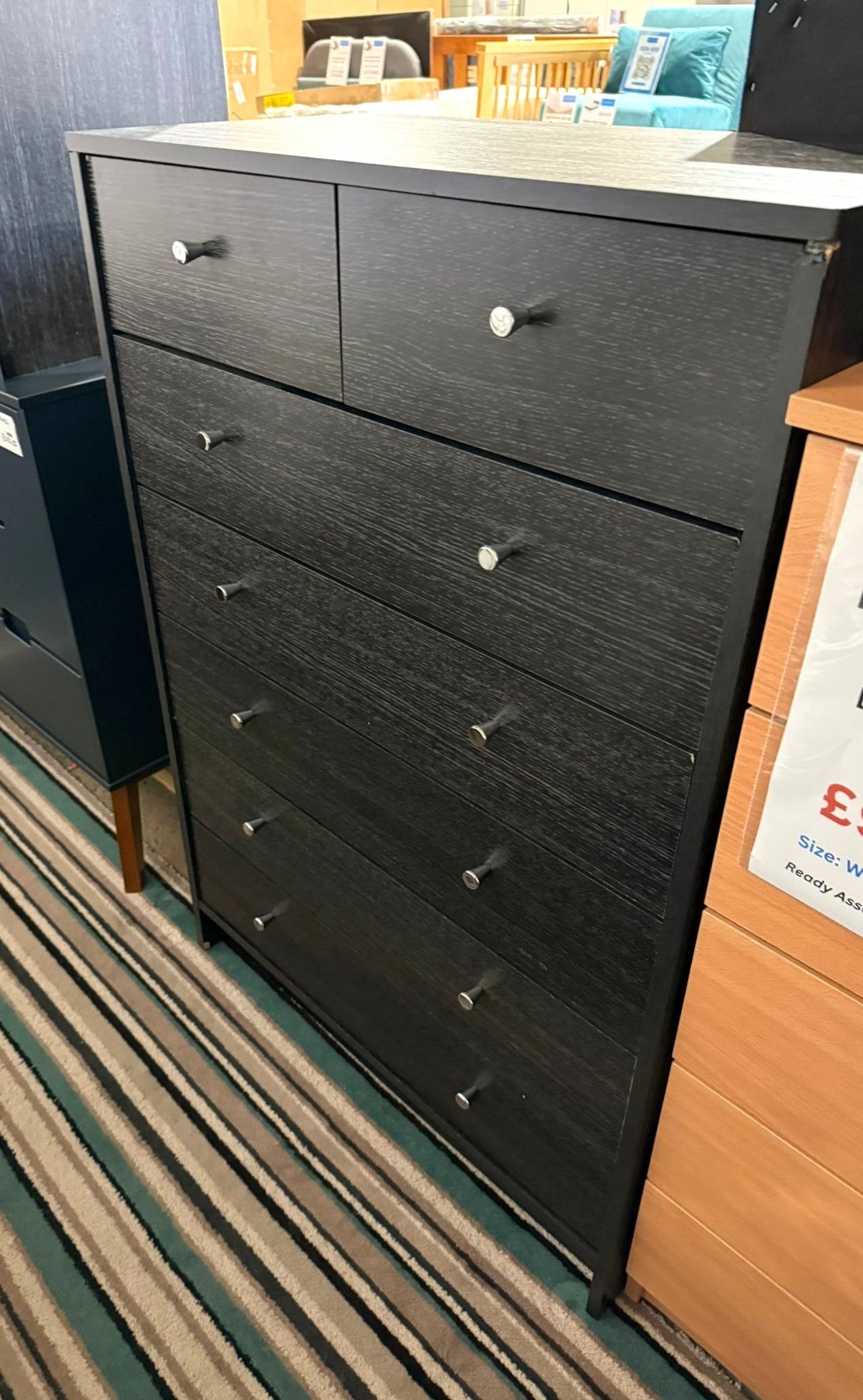 Assembled Malibu 7 Drawer Chest - Black Oak Effect