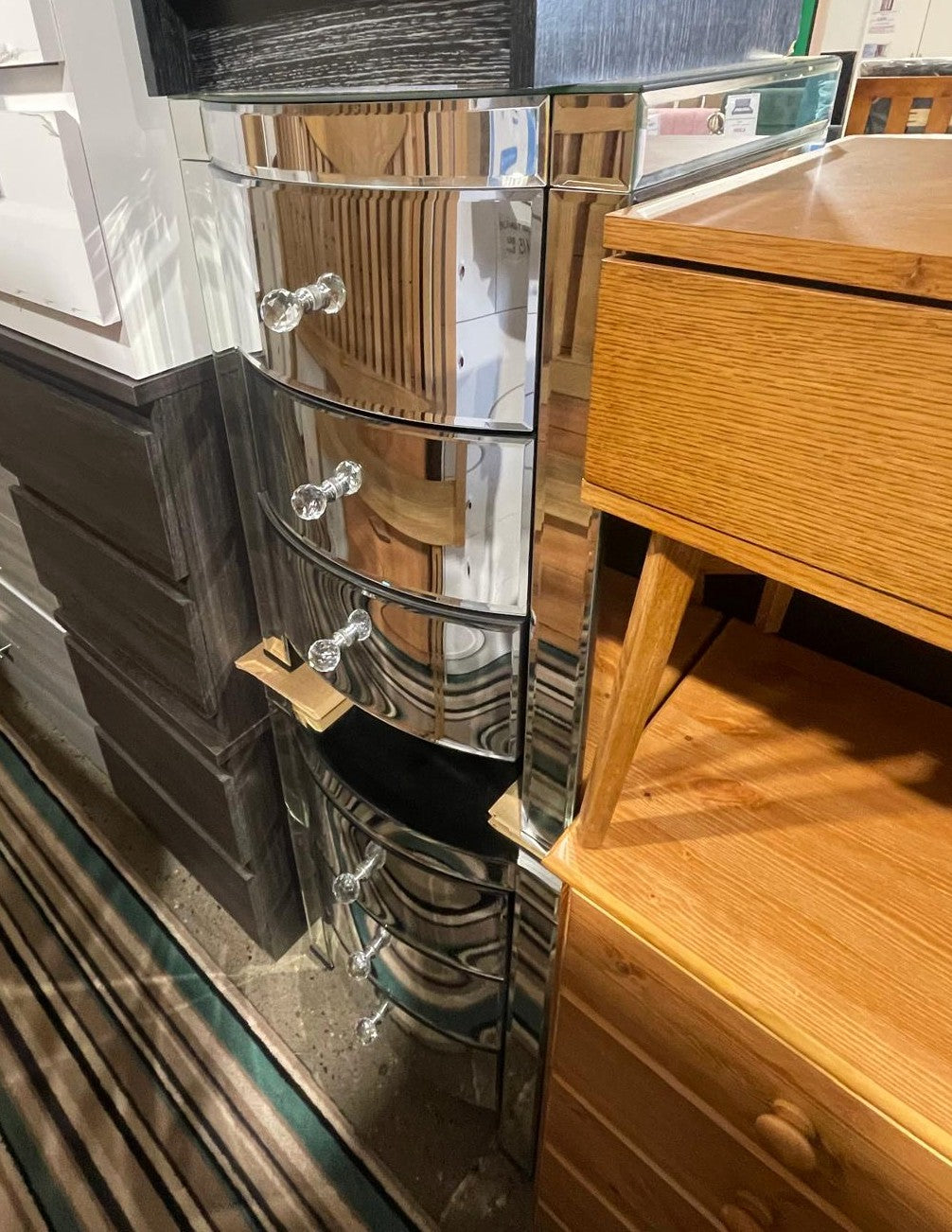 Assembled Canzano 3 Drawer Bedside Table - Mirrored