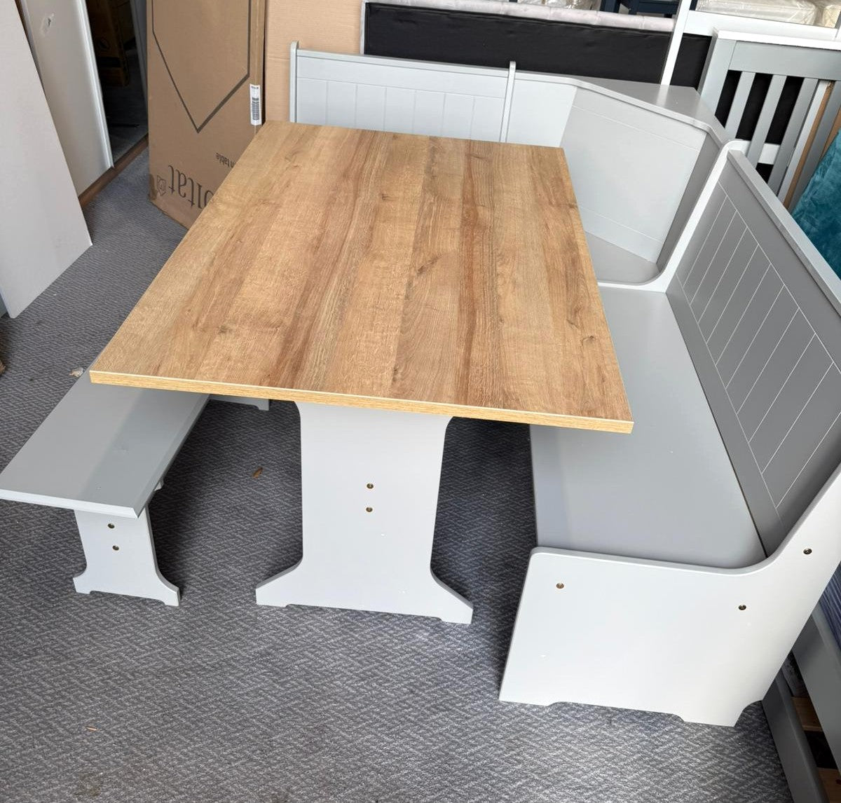 Assembled Grey Dining Table & 1 Grey Bench