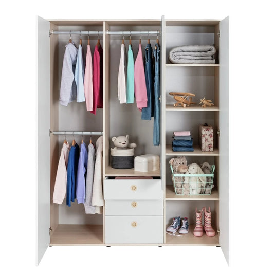 Assembled Camden 3 Door 3 Drawer Wardrobe – White & Acacia