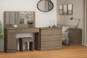 Assembled Rustic 1 Door 2 Drawer Mirror Dressing Table Set - Oak Effect
