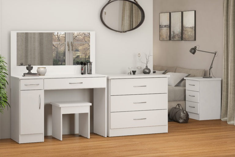 New White Gloss Dressing Table Set