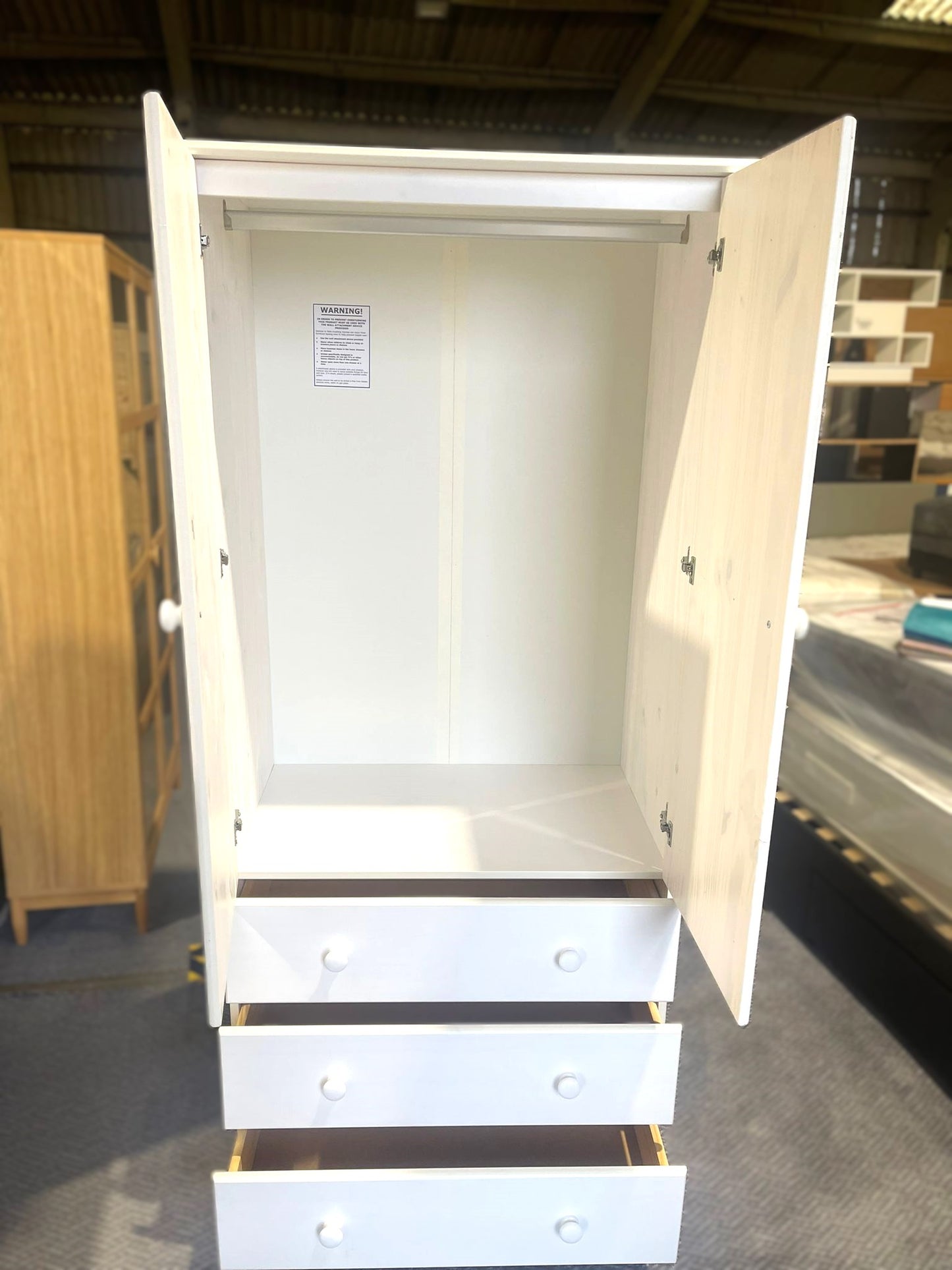 Assembled Nordic 2 Door 3 Drawer Wardrobe - White