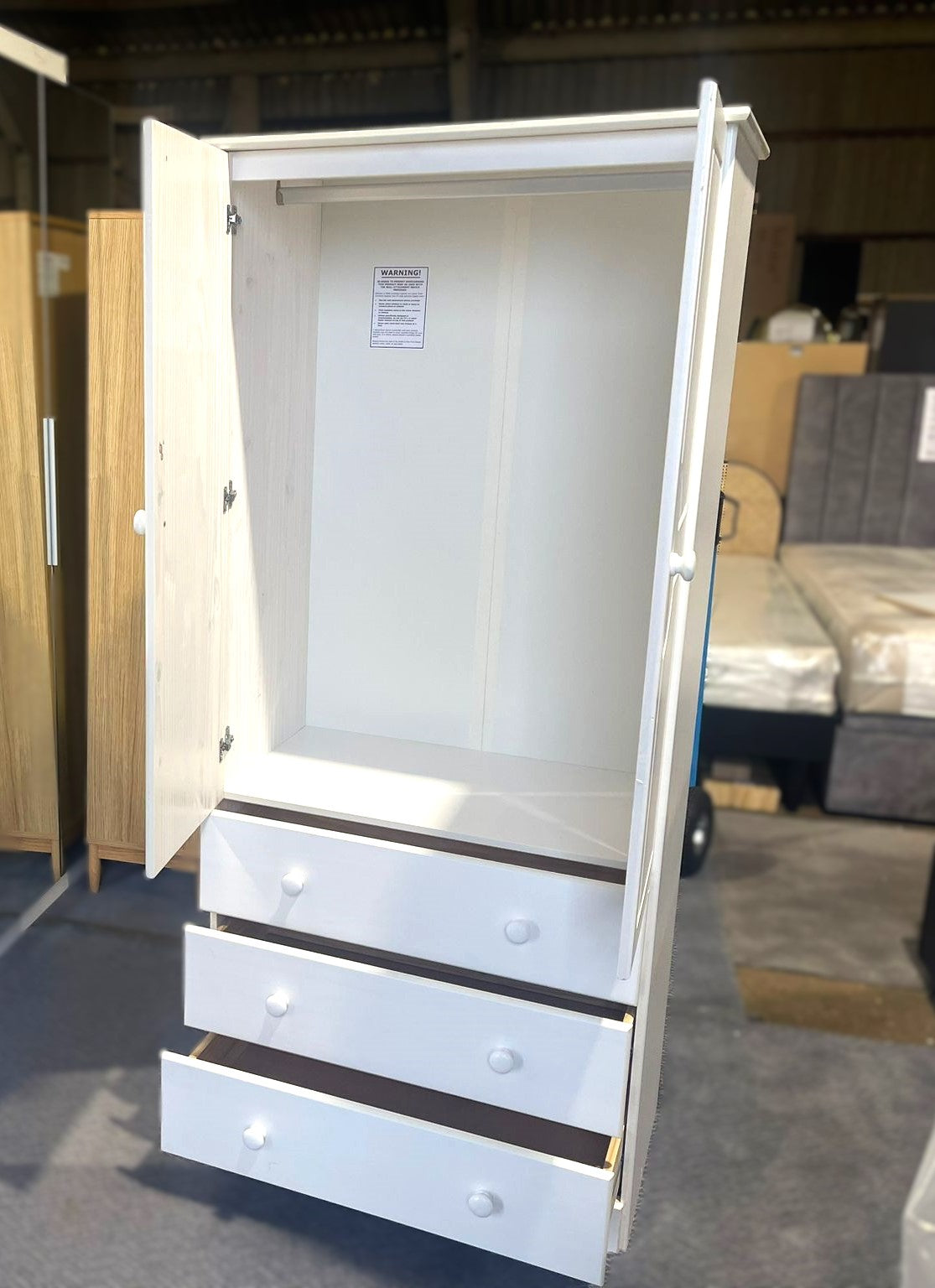 Assembled Nordic 2 Door 3 Drawer Wardrobe - White