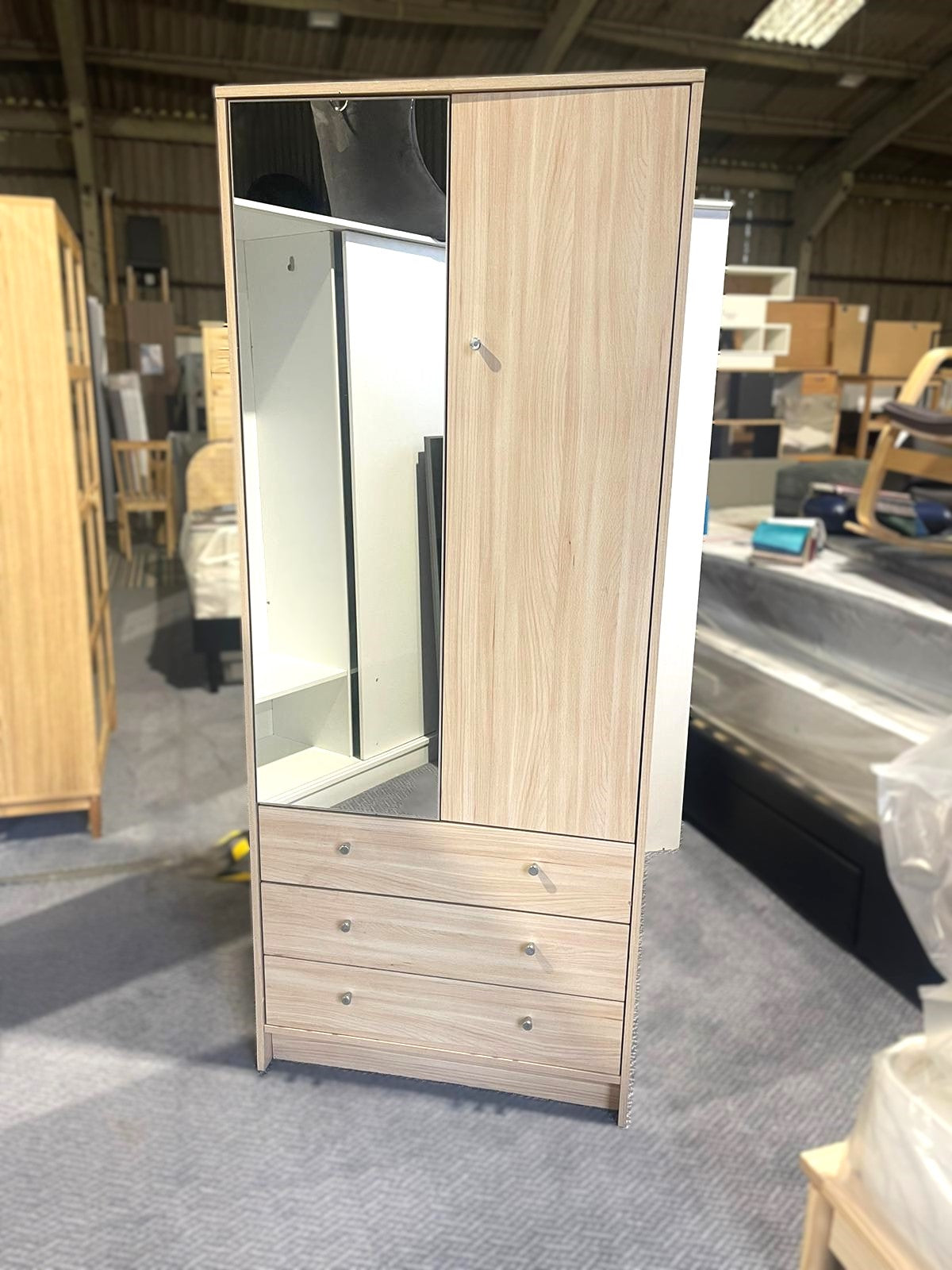 Assembled Malibu 2 Door 3 Drawer Wardrobe - Beech Effect