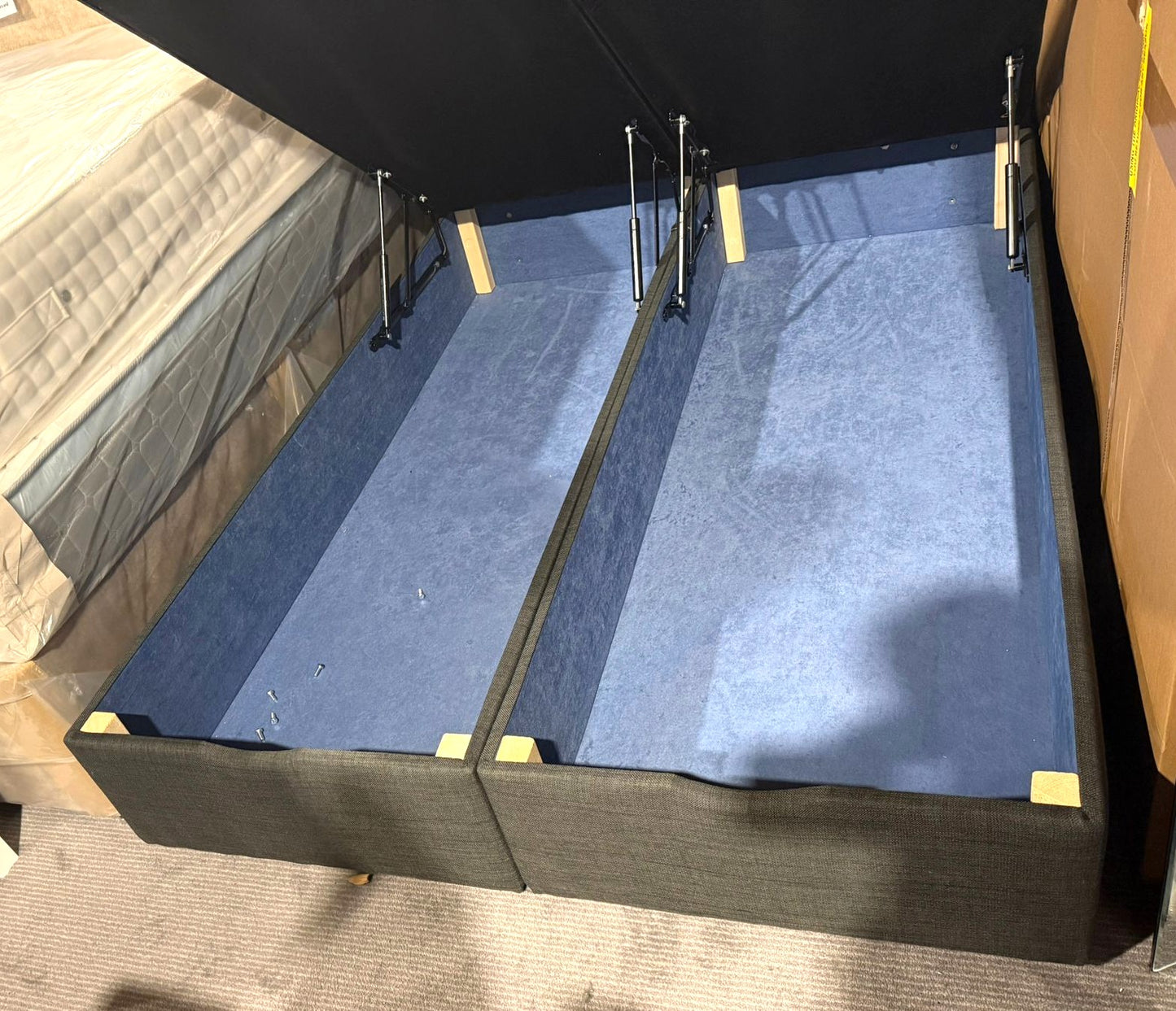 Double Divan Solid Ottoman Stoage Bed Frame - Grey Fabric EX - DISPLAY