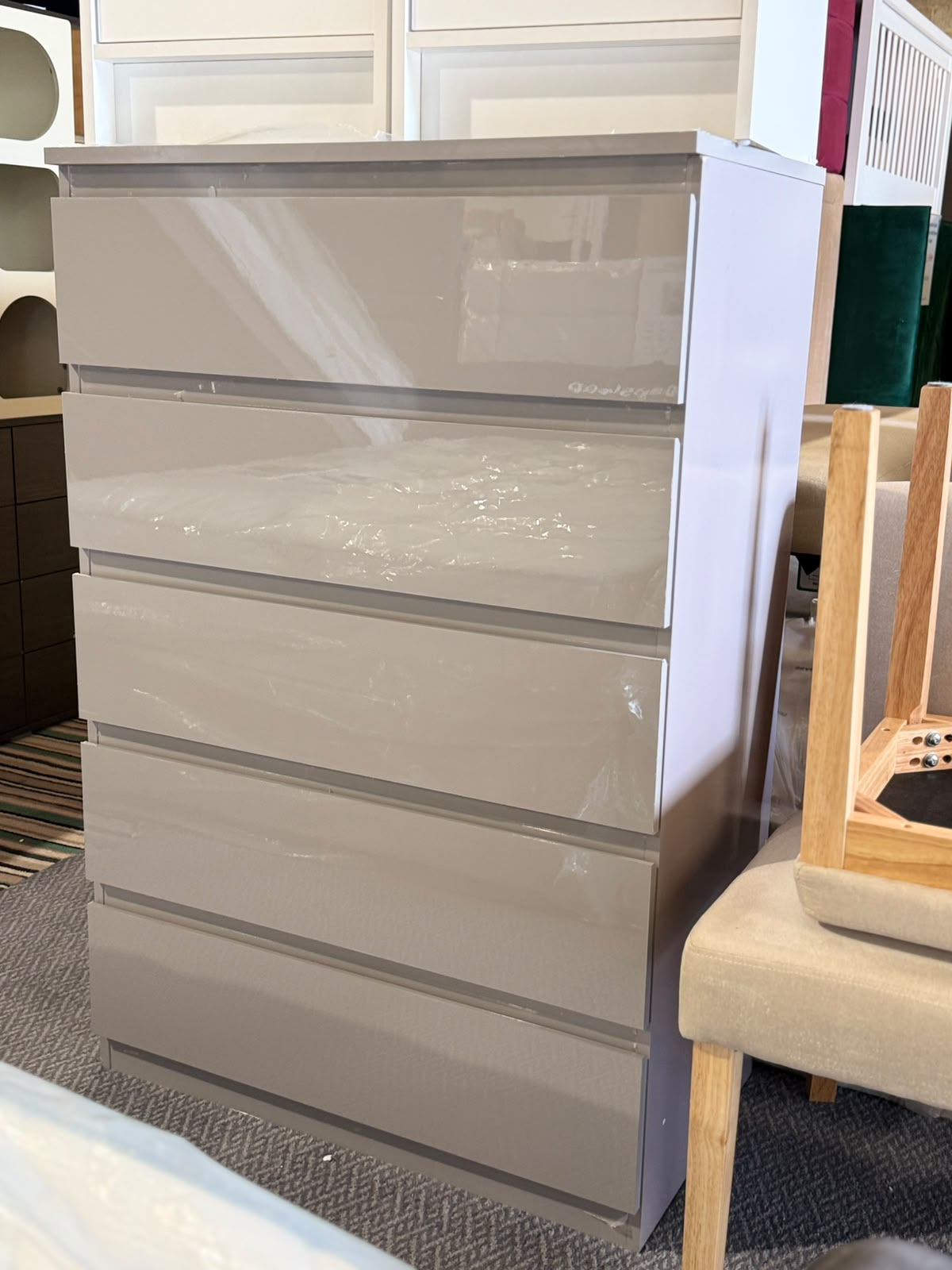 Assembled Jenson 5 Drawer Chest - Grey Gloss